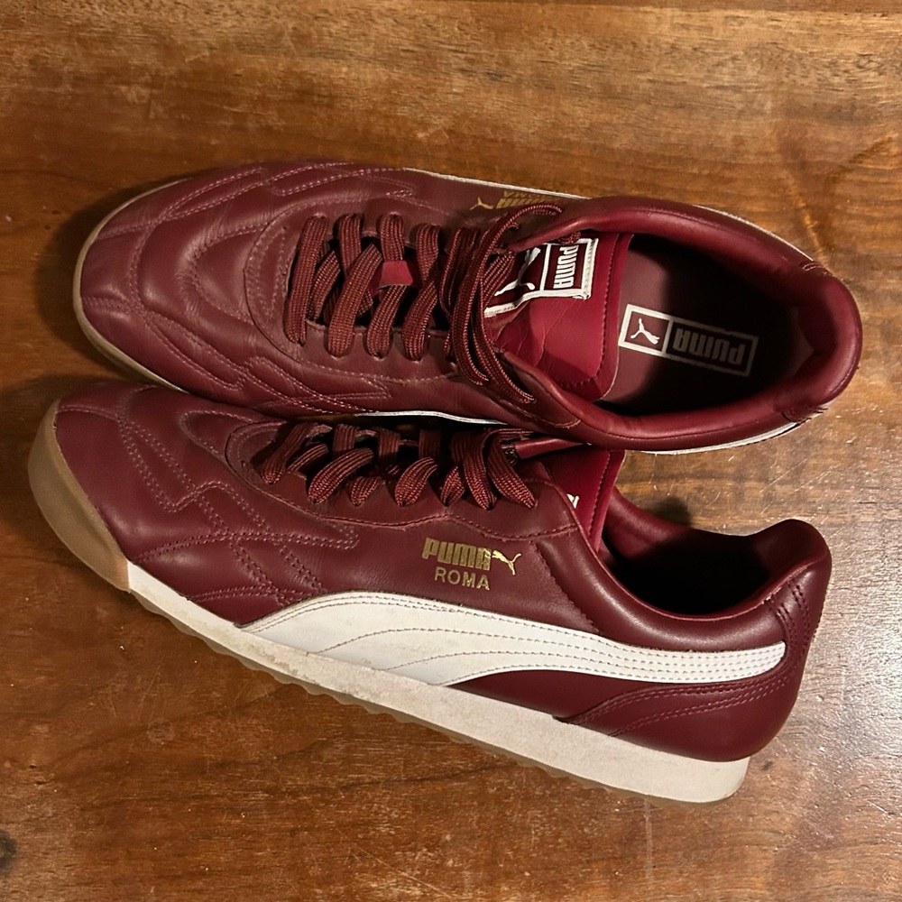 Puma Roma Men's Burgundy and White Sneakers